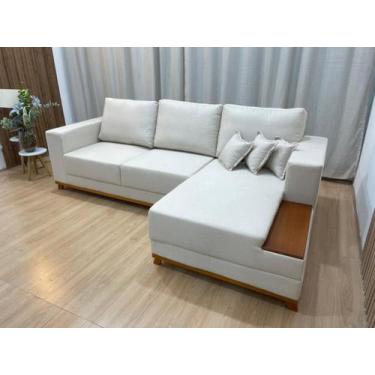 Imagem de Sofá 3 Lugares 2,50 m Linho Bege Chaise Aline Plus - Alpoim