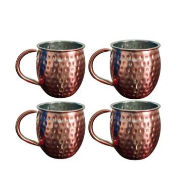 Imagem de Kit 4 Canecas Moscow Mule 580ml Martelada Resistente Inox Rose Gold co