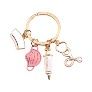 Imagem de Chaveiro De Médico Enfermeiro Com Seringa Estetoscópio E Anel De Chave