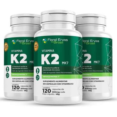 Imagem de Kit 3 Vitamina K2 Mk-7 3x120 Cápsulas 500mg Menaquinona 7 Floral Ervas-Unissex