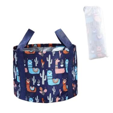 Imagem de Banheira dobrável de tecido Oxford de 15 L, 10,6 x 7,25 cm, lavatório portátil para pés com alças, balde de imersão multifuncional para spa de pés azul marinho para casa, viagem, acampamento