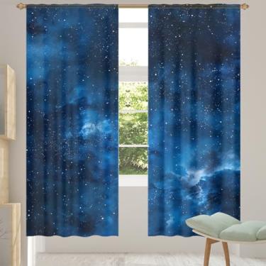 Imagem de 2 conjuntos de painéis galáxia nebulosa espaço azul cortinas transparentes arejadas com filtro leve painéis de cortina leve cortina de porta janela cortina para sala de estar, quarto, jantar, 192 cm