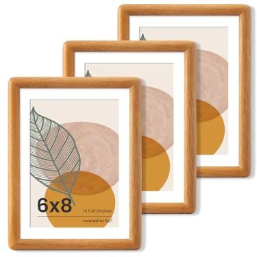 Imagem de Axeman Conjunto de 3 porta-retratos 15 x 20 cm - Moldura de madeira teca maciça com tapete para 13 x 18 cm - Moldura de canto arredondado 15 x 20 cm com vidro temperado para exibição de mesa