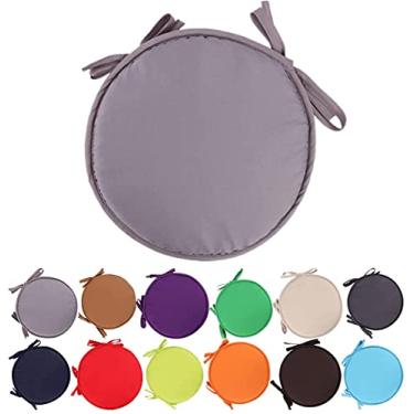Imagem de Almofadas coloridas para cadeiras internas/externas Almofadas de assento redondas Jardim Pátio Almofadas para casa - Diâmetro 30 cm/38 cm, Capa de almofada para móveis de pátio (Cinza claro, 38cm)