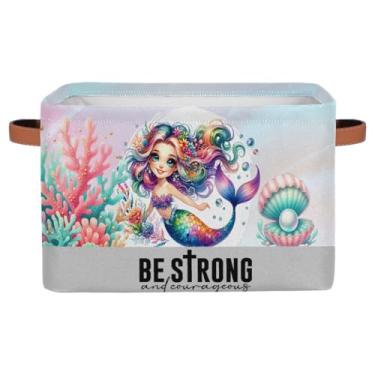 Imagem de Cestos de armazenamento pequenos, sereia fofa, colorida, com alças, caixas de armazenamento de brinquedos, organizador de tecido, dobrável, cesto organizador para berçário, sala de estar, quarto