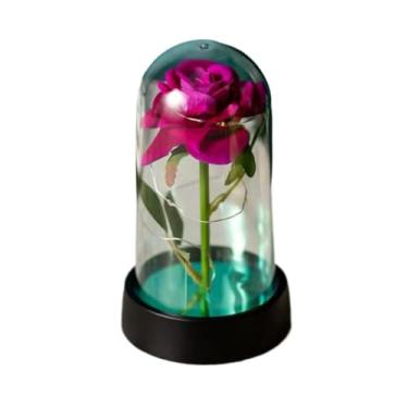Imagem de Rosa Encantada com Luz LED-Flor Eterna Decorativa em Cúpula de Acrílico(Aleatório,1 Peça)
