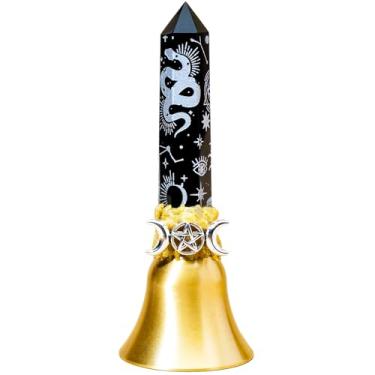 Imagem de Sinos de altar, sino de torre de ametista natural, sino de bruxa, sino de mão alto de latão para meditação, oração, recepção, alimentação de animais de estimação e decoração de casa