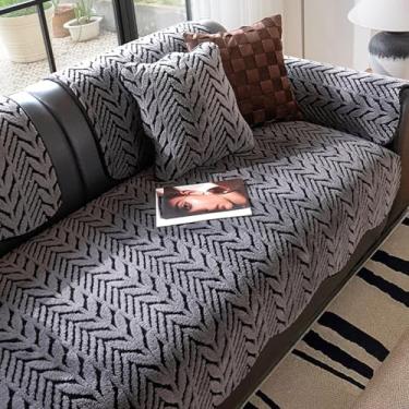 Imagem de Capa de sofá quente de tecido felpudo jacquard geométrico, capas de sofá macias antiderrapantes capa de sofá secional cinza escuro 110 x 110