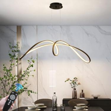 Imagem de Lustre LED moderno e criativo, com intensidade regulável, para mesa de jantar, com controle remoto, 52W, em alumínio. Design nórdico linear, ideal para decoração de restaurantes, cozinhas, e