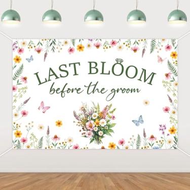 Imagem de kreat4joy Decoração de chá de panela de flores silvestres, faixa de fundo Last Bloom Before The Groom 1,5 x 0,9 m para tema de flor, Love is in Bloom, decoração de festa de noivado e casamento
