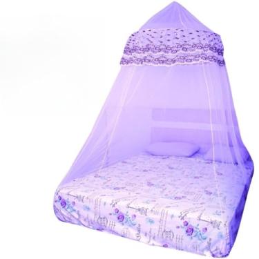 Imagem de Mosquiteiro de Teto Casal com Babados Bordados, Mosquiteiro para Cama Box Queen, Proteção Contra Mosquitos e Insetos(lilas)
