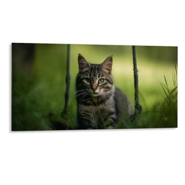 Imagem de HouLaiZhe Cartaz animal gato na grama tela estética pôsteres decoração de quarto pintura de parede galeria sala decoração de parede para quarto sala de estar escritório 12 x 24 polegadas (30 x 60 cm)