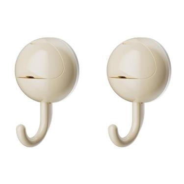 Imagem de Gancho de toalha 2 peças sem broca elegante gancho decorativo com ventosa versátil removível gancho de armazenamento de toalhas (bege)