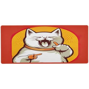 Imagem de Wassud Tapete de rato de gato branco feliz organizador de mesa grande teclado de computador tapete de rato tapete de mesa material de escritório 80 cm x 39,9 cm