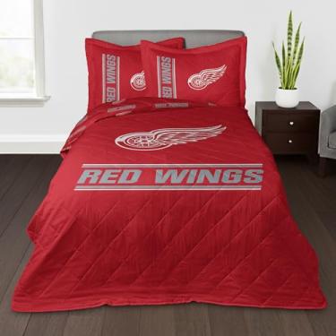 Imagem de NORTHWEST NHL Detroit Red Wings Full/Queen Cobertor acolchoado com 2 fronhas, roupa de cama macia e aconchegante, todas as estações, 152 x 228 cm