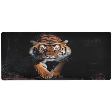 Imagem de Wassud Mouse pad ameaçador tigre para jogos com base de borracha antiderrapante, mouse pad longo para teclado de computador com borda costurada, almofada grande à prova d'água para escritório, casa