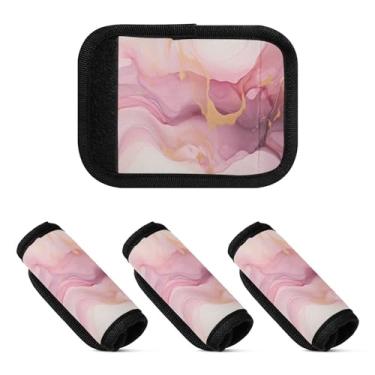 Imagem de Qilmy Embalagem com alça de bagagem, textura de mármore, 2 unidades, identificadores de bagagem, etiqueta confortável, alças para carrinho de bebê, mala de viagem, acessórios de viagem de avião179