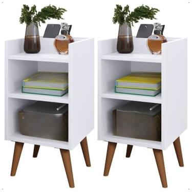 Imagem de KIT 2 MESA DE CABECEIRA CRIADO QUARTO CAMA RETRO COM PORTA CELULAR OBJETOS - FACIL MONTAGEM(KIT 2 MAX - BRANCO)