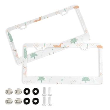 Imagem de Wassud Moldura decorativa para placa de carro de veado e árvore de Natal em alumínio com 2 unidades de suporte universal para placa de licença para carros padrão dos EUA