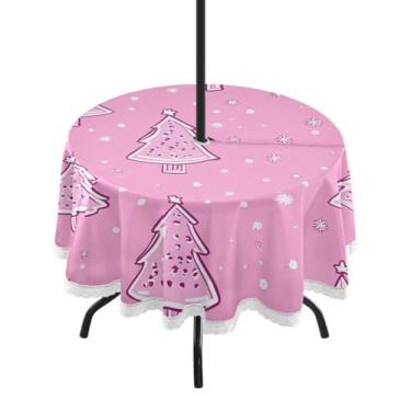 Imagem de CEBUGI Toalha de mesa redonda para uso ao ar livre, árvore de Natal, impermeável, com furo Umberlla, capa de mesa lavável para pátio, cozinha, sala de jantar, 152 cm