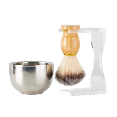 Imagem de Conjunto de Pincel Barbear 3 em 1 para Homens com Cabelo Sintético Suporte Acrílico e Tigela Aço Experiência Tradicional