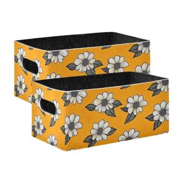 Imagem de xigua Conjunto de 2 caixas de armazenamento de margaridas, cubo de armazenamento dobrável, organizador de cestas de armazenamento para brinquedos, livros, prateleiras, armário, lavanderia, berçário