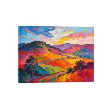 Imagem de Pintura abstrata para parede - Montanha colorida 5 - Impressão em tela de decoração moderna para sala de estar pronta para pendurar tela emoldurada 30x40cm12x16in