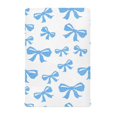 Imagem de Burbuja Lençol de berço Blue Bows para meninos e meninas, lençol com elástico 71 x 132 cm para colchões de berço padrão e infantil, macio e respirável