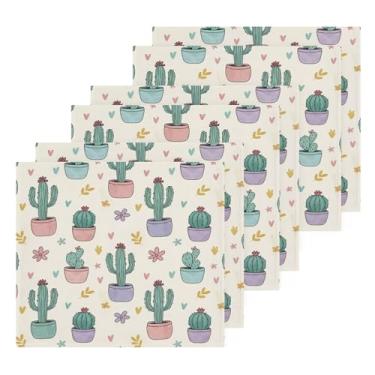 Imagem de Burbuja Pacote com 6 toalhas de algodão cacto, toalhas de rosto altamente macias e absorventes para banheiro, mão, cozinha, academia, limpeza, 30 x 30 cm