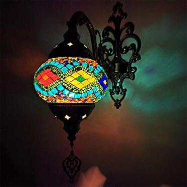 Imagem de Luminária de parede turca em mosaico, estilo retrô marroquino, em vidro boêmio, pequena, para cabeceira, ideal para sala de estar, quarto, corredor, varanda, café ou bar.