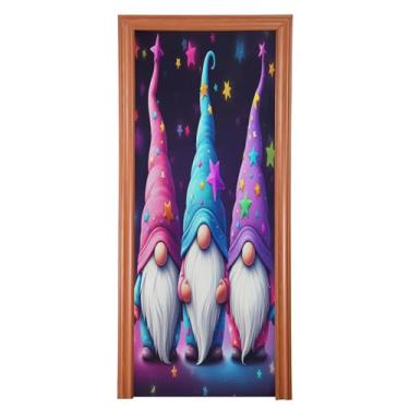 Imagem de Qilmy Decoração de capa de porta 91 x 248 cm tecido grande placa de decoração de festa de Halloween para porta da frente três gnomos caprichosos varanda decoração externa janela parede 22