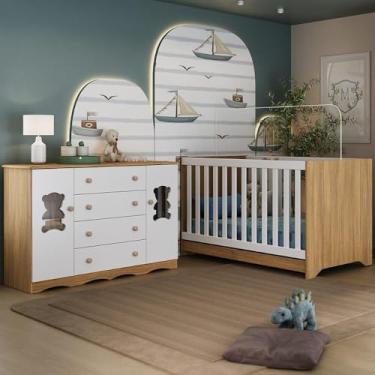 Imagem de Berço Americano 3 em 1 com Cômoda 2 Portas 4 Gavetas Doçura Multimóveis Mp4729 Madeirado/branco