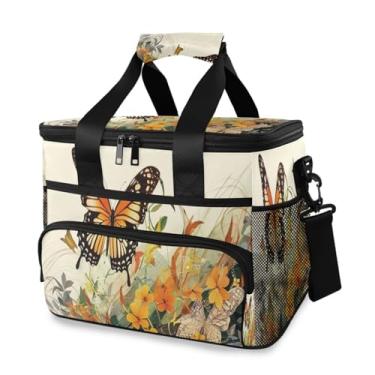 Imagem de WELLDAY Lancheira com isolamento de flores de borboleta, reutilizável, lancheira com alça de ombro para piquenique, caminhadas, acampamento, trabalho