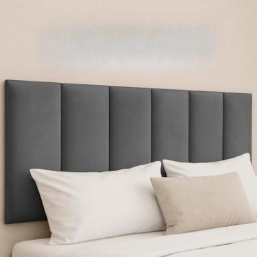 Imagem de Kit 8 Cabeceira Estofada Suede Veludo Cama Queen Box Solteiro Decoração Modelar Ripada Placa Adesiva(Suede Cinza Chumbo,4)