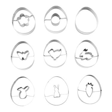 Imagem de Cortador De Biscoitos Em Forma De Ovo Da Páscoa - 9 Peças de Aço Inoxidável para Confeitaria - Molde para Bolachas Com Pressão - Para Pais Principiantes Entusiastas de Artesanato Atividades em Casa