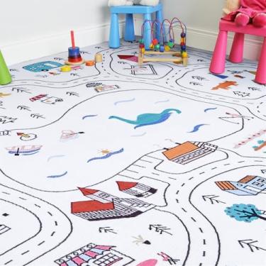 Imagem de Estmy Tapetes laváveis para crianças com mapa de estrada da cidade, antiderrapante, 10 x 15 cm, lindos tapetes de berçário caprichosos para quarto de meninas e meninos, pilha fina, macia, resistente a