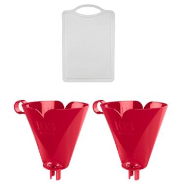Imagem de Kit com 2 Suporte de Filtro de Café Vermelho 103 + 1 Tábua de Corte Plástica Atóxica Branca