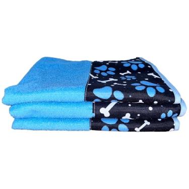 Imagem de Toalha de Banho Pet Splash, Alta Absorção, Secagem Rápida, 100% Poliéster, 70x100cm, Kit com 5 Peças, Barrado Decorativo com Estampa (Azul Royal)