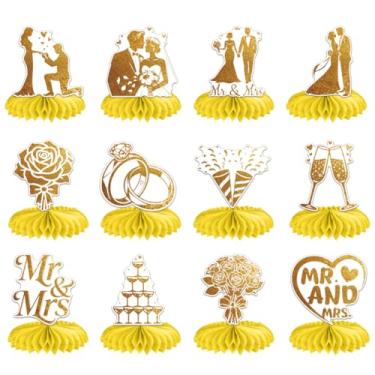 Imagem de ANATTASOUL 12 peças de mesa de centro de favo de mel para casamento, rosas champanhe, decorações de festa de aniversário para mesa, decorações de favo de mel de 19 cm x 15,7 cm para casamento, Natal