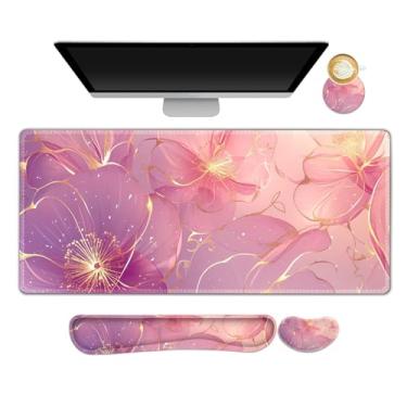 Imagem de NXZGO Tapete de mesa, mouse pad para jogos, conjunto de suporte de pulso, mouse pad grande antiderrapante 4 em 1 + descanso de pulso ergonômico para teclado + descanso de pulso do mouse + porta-copos