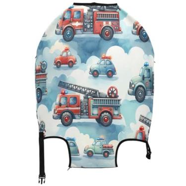 Imagem de Joisal Capas de bagagem para protetores de mala, lindos caminhões de bombeiro, elástico, desenho animado, viagem, mala de viagem, Caminhões de bombeiros fofos, S 18-20 in, Capa de mala