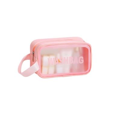 Imagem de Conjunto de Necessaire Viagem Bolsa Toiletries Organizador Cosméticos para Mulheres e Meninas Kit Armazenamento PU PVC Transparente Multifuncional Robusto Fácil Limpar Transportar Ideal Casa