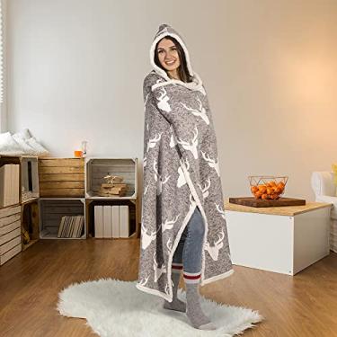 Imagem de Cobertor de lã de ovelha com capuz premium para mulheres e homens adultos 165 cm x 122 cm – Supermacio, microplush, aconchegante e funcional (escudo de cervo mesclado)