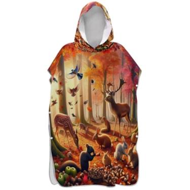 Imagem de Joisal Roupão para adultos, poncho de surfe, toalha de banho com capuz, leve, animais de outono, laranja, ponchos adultos para mulheres