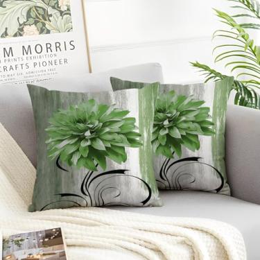 Imagem de Miuyunya Capas de almofada de decoração de arte moderna para casa verde flor 20 x 20 conjunto de 2 fronhas de veludo decorativas pintura a óleo abstrata fronhas para sofá quarto carro sala de estar