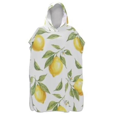 Imagem de Joisal Poncho de surfe leve trocador roupão adulto praia com capuz toalha de banho aquarela limões folhas verdes branco unissex adulto poncho com capuz