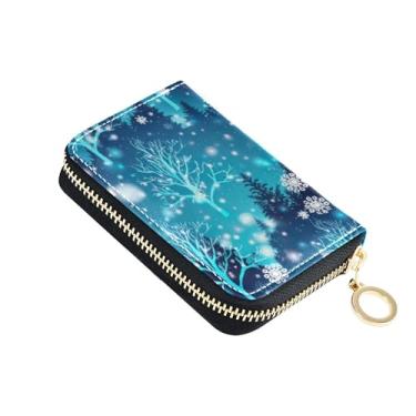 Imagem de Carteira feminina de inverno com cenário de floresta de neve, Natal, pequeno porta-cartão de crédito, bloqueio de RFID, couro com zíper e porta-cartões e dinheiro