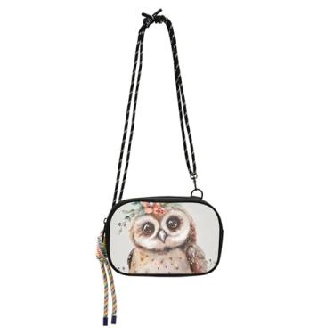 Imagem de TSENQUE Pequena bolsa transversal feminina linda coruja floral carteira para iphone bolsa feminina fofa viagem sobre ombro bolsas