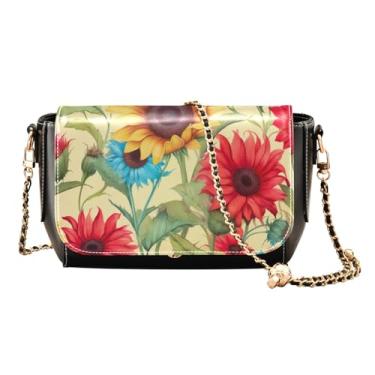 Imagem de Cosmic Tree on Starry Night Sky Bolsa tiracolo de couro com zíper, bolsas femininas de couro, bolsas transversais para mulheres, Girassol em amarelo-5, One Size