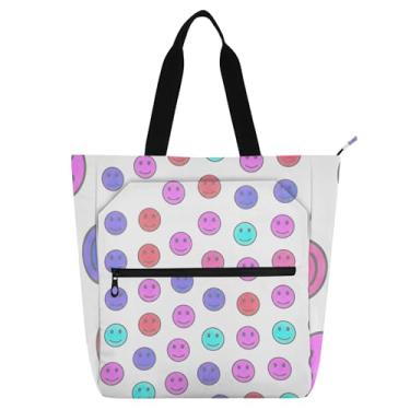 Imagem de Bolsas de trabalho brancas coloridas com rostos sorridentes para mulheres, bolsa escolar de lona com zíper, bolsas fofas, para amantes de livros, presentes